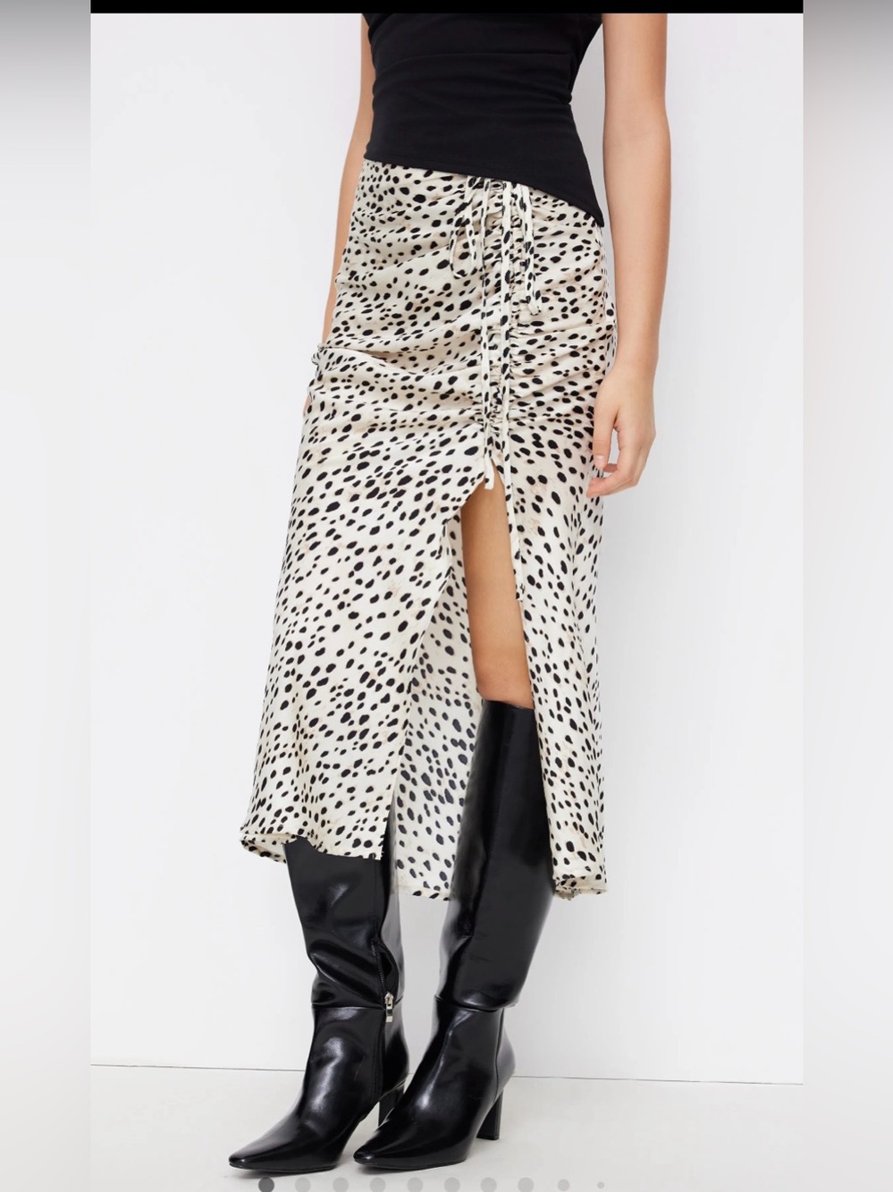 MICAS SPOT LEOPARD PRINT DRAWSTRING SPLIT MAXI SKIRT XL